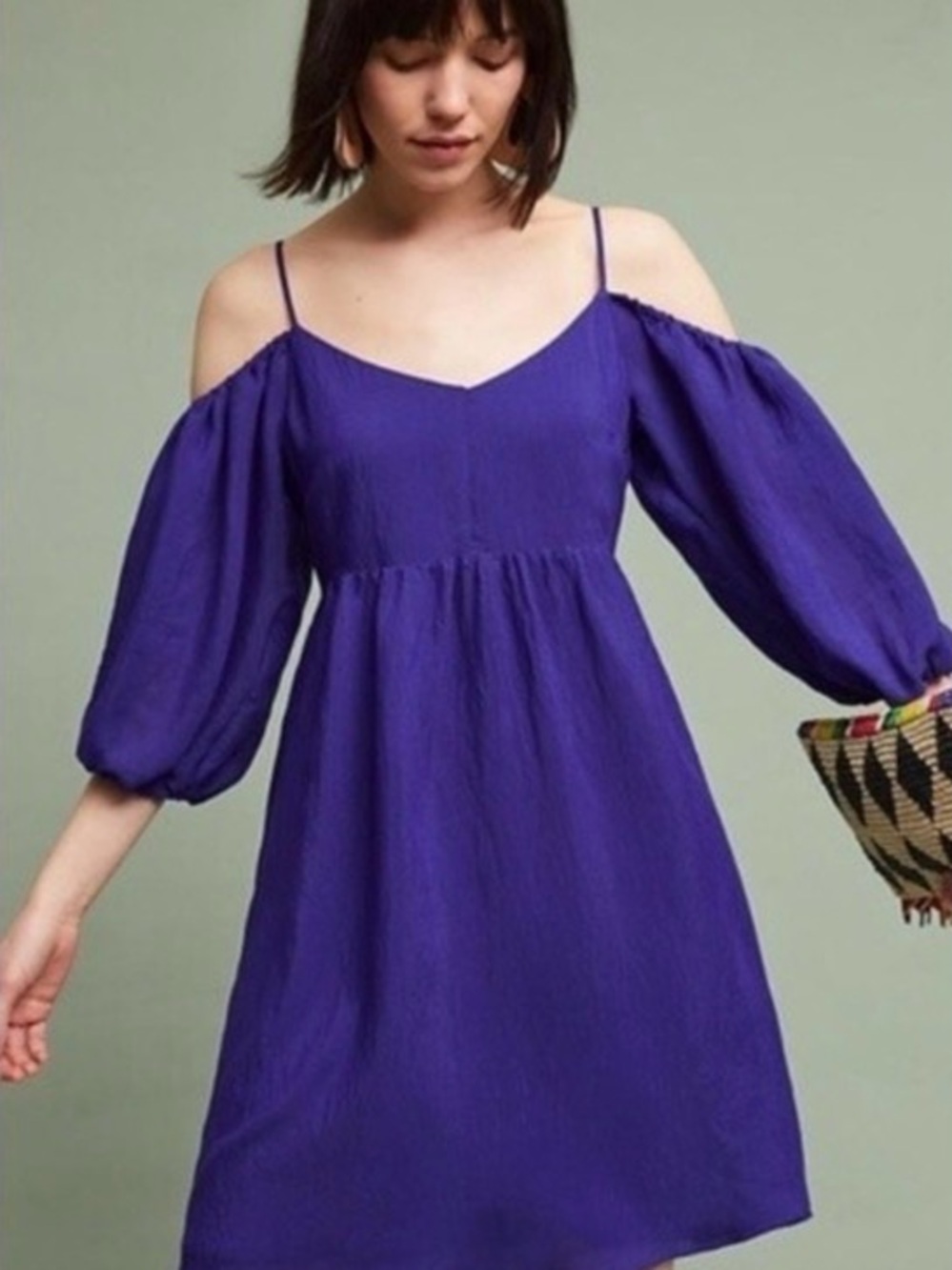 Anthropologie Moulinette Soeurs Cobalt Blue Cold Shoulder Mini Dress XS Fits S